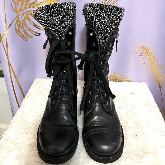 Chanel black leather combat boots with sock detail - Picture 6 of 11